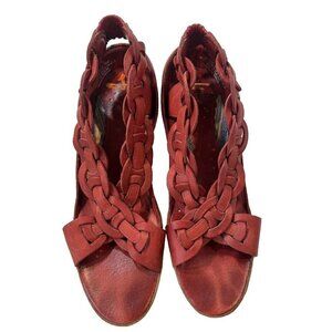J. Shoes Nicole Red Braided Leather Open Toe Wedge Heel Shoes Women's SIZE 9.5